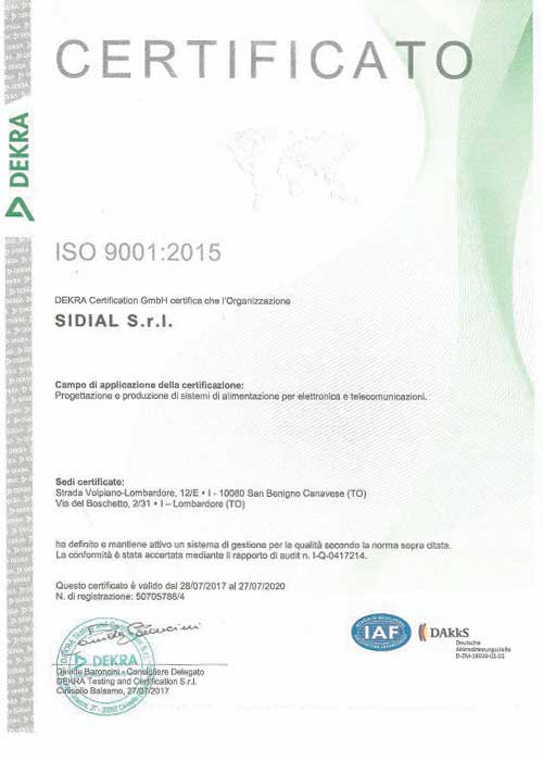 certificato iso 9001 sidial